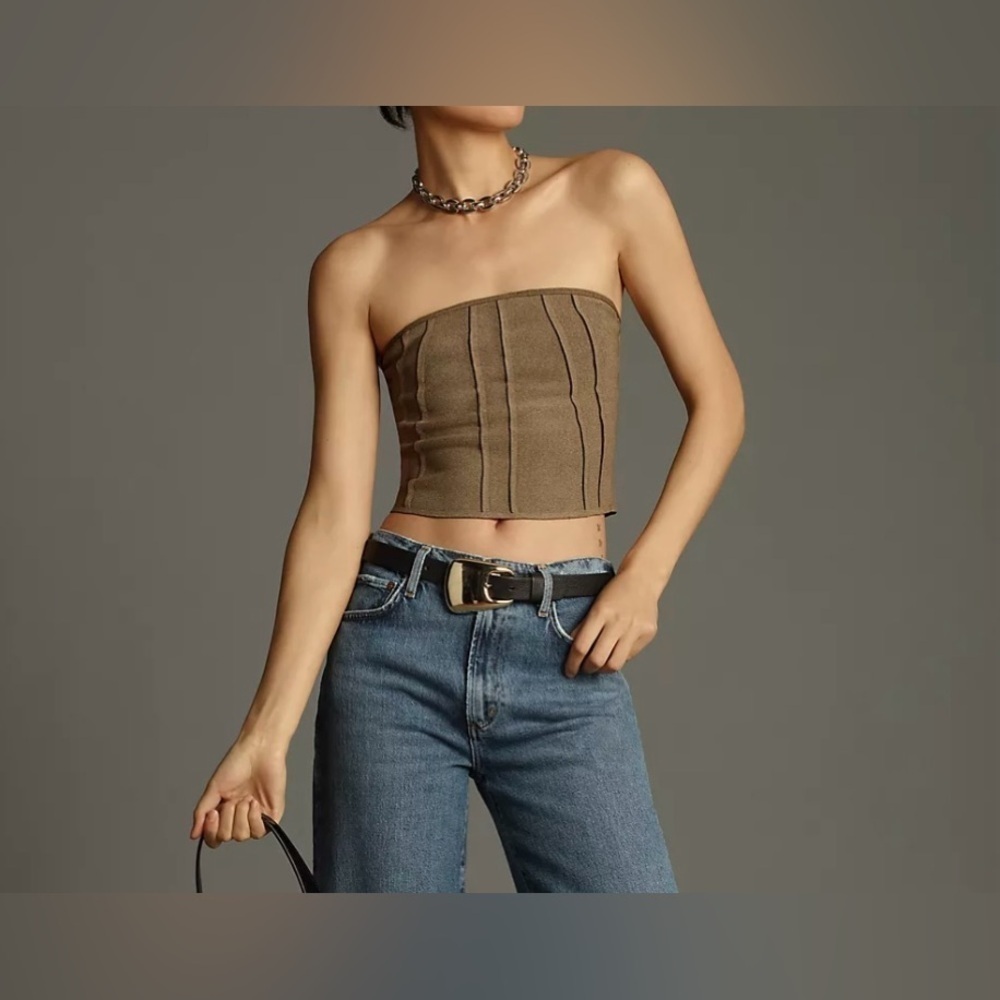 Anthropologie Pilcro Brown Corset Strapless Tube Top Sweater